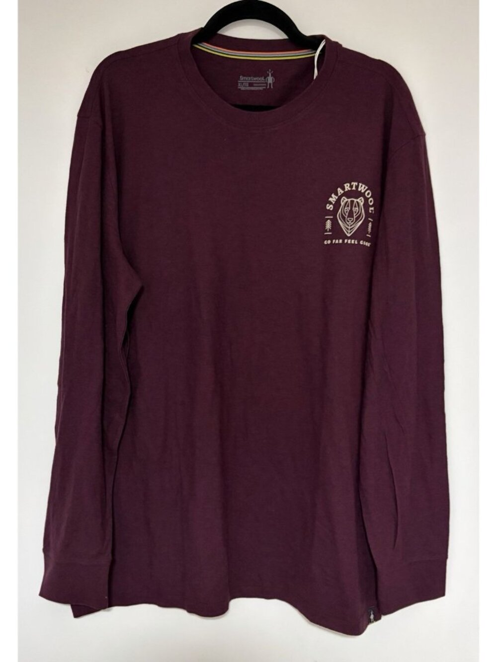 Smartwool Unisex Bear Stare Graphic Long Sleeve Tee Maroon XL NWT